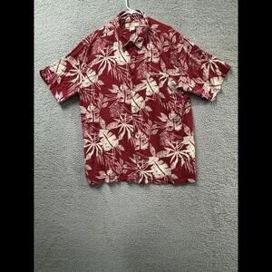 Joe Marlin Hawaiian Shirt Mens XXL Red Tropical Leaves